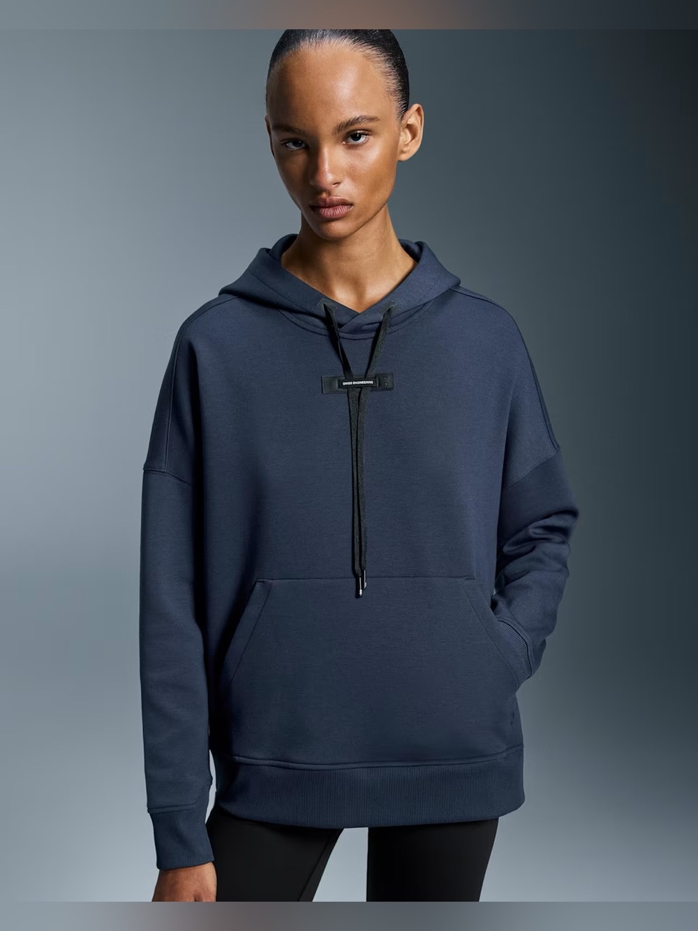 On Cloud Running Hoodie Women’s Relaxed Fit Oversized Navy Blue Sweatshirt sz S